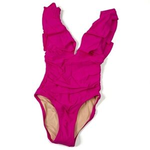 J. Crew | Hot Pink Ruched Ruffle One-Piece Swimsuit NWT